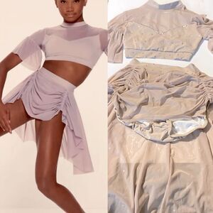 Kelle dance solo costume blush mauve 2 piece 2972 butterflies rhinestone teen